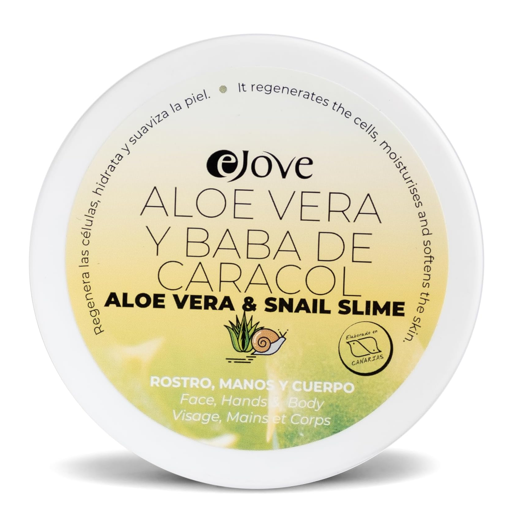 Barattolo di crema Ejove Aloe Vera e bava di lumaca per viso, mani e corpo, idratante e rigenerante per la pelle.